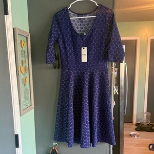 Leota Navy Hexagon Pattern Midi Dress